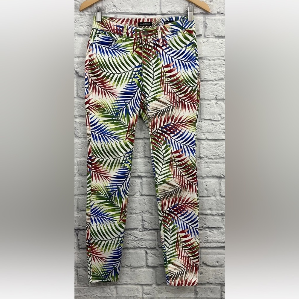 NEEDLE & CLOTH MULTI COLOR FERN LEAF PRINT SKINNY ANKLE PANTS SIZE 2